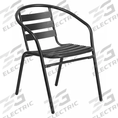 FLASH FURNITURE Patio Chair: Black, Black, Powder Coated, 17 in Seat Ht, 16 3/4 in Seat Wd - Armchairs & Sidechairs