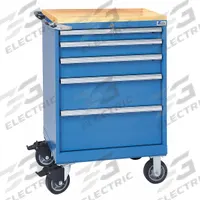 LISTA Modular Drawer Cabinet: 28 1/4 in x 22 1/2 in x 43 1/4 in, 5 Drawers, Tubular, Adj Dividers (MPN ST07-0602AB-MBKABB). Key specifications — Cabinet Color: Bright Blue; Frame Assembled: Assembled; Base Type: Casters; Drawer Inside Height: (2) 3 in; Drawer HxWxD: (2) 3 in x 24 in x 18 in; Work Surface Material: Butcher Block; Drawer Handle Type: Tubular; Cabinet Material: Steel.