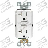 LEVITON GFI Receptacle: Decorator Duplex, 5-20, White, GFCI, 125V AC, 20 A, 2 Pole / 3 Wire (MPN GFTR2-W)