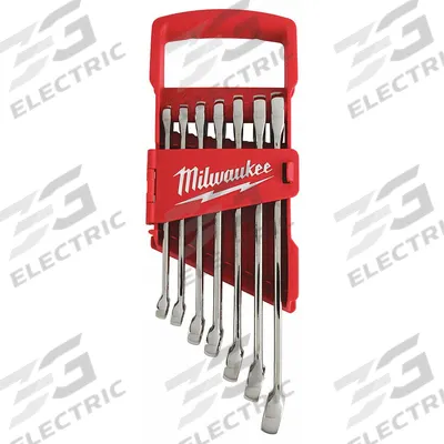 MILWAUKEE Combination Wrench Set: Alloy Steel, Chrome, 7 Tools - SAE 12-Point Combination Wrench Sets