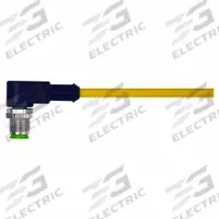 Cordset: M12 Male Right Angle X Bare Wire, 5 Pins, Yellow, PUR, 5 m Cable Lg, 4 A Max Current (A) (MPN 7000-12121-0350500). Key specifications — Cable Jacket Color: Yellow; End 1 Gender: Male; End 1 Mounting Orientation: Right Angle; End 2 Connection Type: Bare Wire; IP Rating: IP66K; Brand: MURRELEKTRONIK; Wire Size: 22 AWG; Cable Jacket Material: PUR.