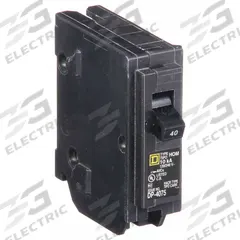 SQUARE D Miniature Circuit Breaker: 40 A, 120V AC, Single Phase, 10kA at 120V AC, 1 Poles, Std (MPN HOM140). Key specifications — Phase: Single; Amps: 40 A; AC Voltage Rating: 120V AC; Max. AIR Rating: 10kA at 120V AC; For Use With: Homeline Load Center; Brand: SQUARE D.