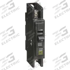SQUARE D Miniature Circuit Breaker: 10 A, 120/240V AC, Single Phase, 10kA at 120/240V AC, 1 Poles (MPN QOU110). Key specifications — Phase: Single; Amps: 10 A; AC Voltage Rating: 120/240V AC; Max. AIR Rating: 10kA at 120/240V AC; For Use With: Air Conditioning and Refrigeration Equipment; Brand: SQUARE D.