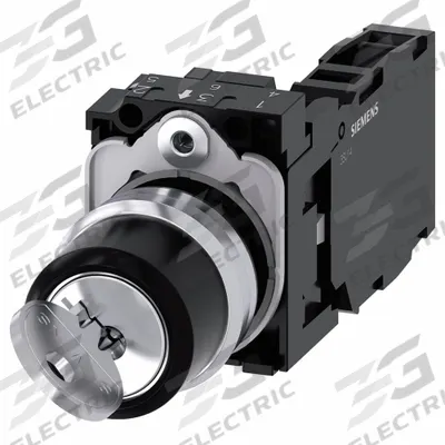 Siemens Selector Switch: 2 Position, 22 mm Panel Mounting Size, 1NO/1NC - Panel-Mounted Key Switches with Contacts