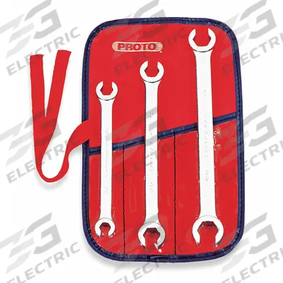PROTO Flare Nut Wrench Set: Alloy Steel, Satin, 3 Tools, 3/8 in to 11/16 in Range of Head Sizes - SAE, Double End, Standard-Head, 6-Point Flare Nut Wrench Sets