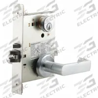 SCHLAGE Door Lockset: Storeroom Lever Locksets, Chrome (MPN L9080P 06A 626 C123). Key specifications — Ligature Resistance: Not Ligature-Resistant; Brand: SCHLAGE; Lockset Function ANSI Code: F07; Visual Indicator Message: Locked/Unlocked; Lockset Style: L Rhodes; ADA Compliant: No; Finish: Satin Chromium-Plated : Forged Brass.