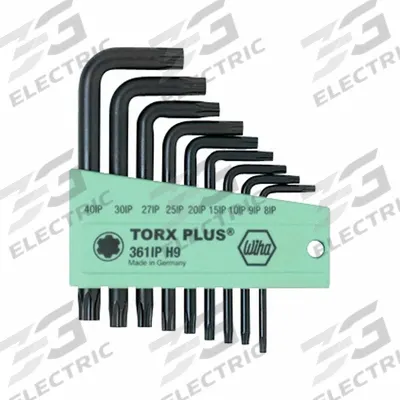 WIHA Torx and Torx Plus Key Sets: Short, 9 Pieces, Std End, Case, Black Oxide - L-Shaped Torx & Torx Plus Key Sets