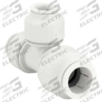 JOHN GUEST Push-Fit Tee Fitting: 3/4 in OD x 1/2 in OD x 1/2 in OD Size, Plastic - Polysulfone Push-to-Connect Tube Fittings