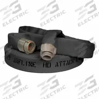 JAFLINE HD Fire Hose: Double Jacket, 1 1/2 in Hose Inside Dia, 50 ft Hose Lg, Polyester, Black (MPN HD150L050-NH150). Key specifications — attr660609: NST x NH; attr660602: Rocker; attr660607: Aluminum; attr660614: Black.