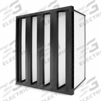 GRAINGER VBank Air Filter: 24 in x 24 in x 17 in, Synthetic, Single Header, 4 Vs, MERV 15 (MPN V4UAS23C23CD220). Key specifications — attr1286015: GRAINGER; attr1286018: Plastic; attr1286019: Synthetic; attr1285991: 4 Sides and Downstream Face; attr1286016: Bacteria.