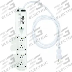 TRIPP LITE Outlet Strip: 4 Outlets, 6 ft Cord Lg, 15 A Current, UL 60601-1, White, 5-15P, 5-15R (MPN PS-406-HGULTRA). Key specifications — Brand: TRIPP LITE; Mounting Style: Screw.