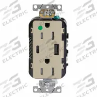 USB Receptacle: Duplex, 5-15R, USB Type A/C, Ivory, 125V AC, 15 A (MPN T5633-HGI). Key specifications