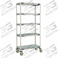 METRO Utility Cart: 38 in x 20 in, 79 in Overall Ht, 5 Shelves, Antimicrobial/Corrosion-Resistant (MPN 5X337EGX3). Key specifications — Resistance Properties: Antimicrobial; Corrosion-Resistant; Shelf Configuration: Standalone; Brand: METRO; NSF Approved: Yes; Number of Shelves: 5; Caster Wheel/Configuration: (2) Swivel Casters; Material: 304 Stainless Steel.