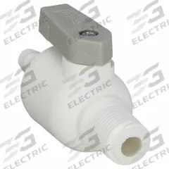 PARKER Manual Two-Way Ball Valve: 1/4 in, Polypropylene, Straight, Barb x MNPT, One-Piece, Lever (MPN PBPP4VMC4). Key specifications — Brand: PARKER; Handle: Lever.