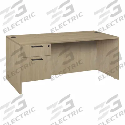REGENCY Desk: Particle Board, Oak, 1 Pedestals, 2 Drawers, 60 in Overall Wd - Pedestal Desks