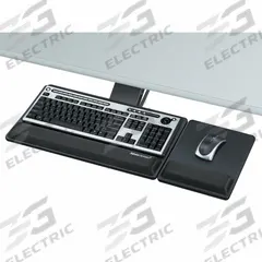 FELLOWES Keyboard Tray: Steel, Black, 3 in Overall Ht, 19 in Overall Wd, 27 1/2 in Overall Dp (MPN 8017901). Key specifications — Brand: FELLOWES; Color: Black; Arm Style: Glide Track; For Use With: Diagonal or Curved Edge Standard Depth Workstations; Material: Steel.