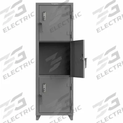 STRONG HOLD Locker: 24 in x 24 in x 75 in, 3 Tiers, 1 Units Wide, 3 Lockers, 24 in x 24 in - Wiring-Ready Full-Height Metal Mobile-Device Lockers
