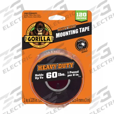 THE GORILLA GLUE Film Tape: 1 in Roll Wd, 3 3/8 yd Overall Roll Lg, 43 mil Thick, Acrylic (MPN 102441) - Permanent Double-Sided Film Tape