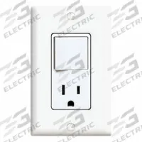 Combination Switch/Outlet: Rocker Switch, 5-15R, White, 120V AC, 15 A (MPN 5645-W). Key specifications — Brand: LEVITON.