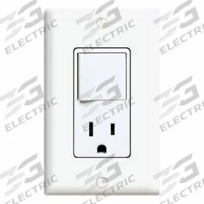 LEVITON Combination Switch/Outlet: Rocker Switch, 5-15R, White, 120V AC - Straight-Blade Outlets & Rocker Switches