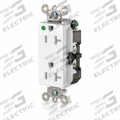 LEVITON Receptacle: Hospital Grade, Decorator Duplex, 5-20R, White, 125V AC, 20 A - General Purpose Receptacles