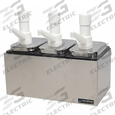 SAN JAMAR Condiment Pump Center: 3 Compartments, 2.5 qt Capacity, Black, 14 in Overall Wd - Condiment Pump Centers