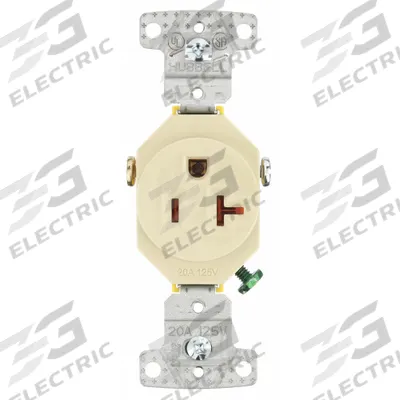 BRYANT Receptacle: Single, 5-20, Ivory, 125V AC, 20 A, 2 Pole / 3 Wire (MPN RR201I) - General Purpose Receptacles