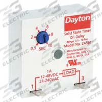 DAYTON Single Function Encapsulated Timing Relay: Surface Relay Mounting, 12 to 48V DC/24 to 240V AC (MPN 2A561). Key specifications — Input Voltage: 12 to 48V DC; Brand: DAYTON.
