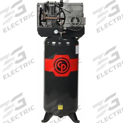 CHICAGO PNEUMATIC Stationary Air Compressor: 5 hp, 2 Stage, Vertical, 60 gal, 14.6 cfm - Splash Lubricated Stationary Electric Air Compressors