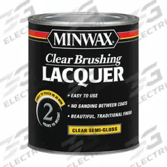 MINWAX Finish: Lacquer, Interior, Oil, 32 fl oz Container Size, Wood, Semi-Gloss, Clear, Clear (MPN 155050000). Key specifications — Brand: MINWAX; Transparency: Clear; Use Location: Interior; Sheen: Semi-Gloss; Color: Clear.