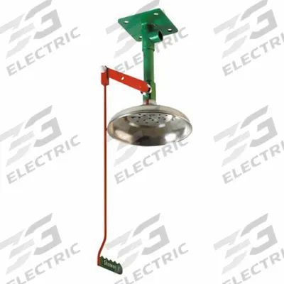 HUGHES SAFETY Plumbed Shower: Ceiling Mnt, Plastic Sprayhead, Galvanized Steel Pipe - Ceiling-Mount Showers