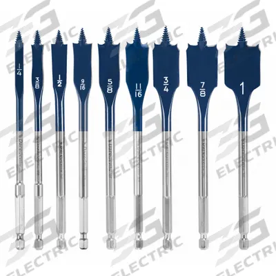 BOSCH Spade Drill Bit Set: 1 in Overall Lg, Bright (Uncoated), 1/4 in Shank Hex Size - Spade Drill Bit Sets