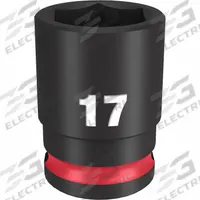 MILWAUKEE Standard Impact Socket: 3/8 in Drive Size, Metric, 17 mm Socket Size, 6-Point, Std (MPN 49-66-6141). Key specifications — attr1215501: MILWAUKEE; attr1215515: Black Phosphate; attr1215518: 17 mm.