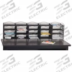 SAFCO Literature and Mail Organizer: Black, 20 Compartments, Includes Label Holders, PVC/Steel Mesh (MPN 7770BL). Key specifications — attr986470: Yes; attr986455: Black; attr986477: Steel Mesh; attr986454: SAFCO; attr986462: 7749BL; attr986487: Mail and Literature Sorter.
