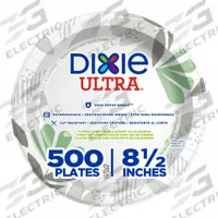 DIXIE Disposable Paper Plate: Multi, Heavy-Wt, 8 1/2 in Disposable Plate Size, 500 PK (MPN SXP9PATH). Key specifications — attr553080: Round; attr553063: Soak-Proof Shield; attr553071: Paper; attr553072: Yes; attr553076: Pathways; attr553078: Luncheon Plate; attr553062: DIXIE.