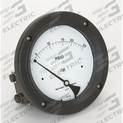 MIDWEST INSTRUMENT Differential Pressure Gauge: Back, 1/4 in NPT Female, Model 142 - Medium & High Operating Pressure Differential Gauges