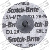 SCOTCH-BRITE Unitized Wheel: 3 in Dia x 1/4 in W, TR Quick-Change, Aluminum Oxide, Medium, Soft (2) (MPN 61500099249). Key specifications — Series: XL-UR; Brand: SCOTCH-BRITE.
