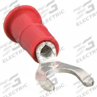 3M Fork Terminals: Red, Vinyl, #8 Stud Size, 22 AWG – 18 AWG Wire Range, Std Fork, 1,000 V (MPN MVU18-8FX). Key specifications — Barrel Style: Butted; Manufacturer Part Number: MVU18-8FX; Brand: 3M; Series: TH.