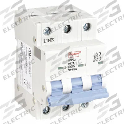 Dayton Supplementary Protector: 32 A Amps, 7.5kA at 480V AC, Screw Clamp, NDB2-63 - D-Curve, 3-Pole UL1077 DIN Rail-Mount Supplementary Protectors