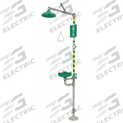 HAWS Shower with Eyewash: Floor Mnt, Uncovered, Plastic Bowl, Galvanized Steel Pipe - Floor-Mount Showers with Eyewash