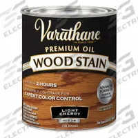 VARATHANE Wood Stain: Wood Stain, Interior, Oil, 1 qt Container Size, Wood, Satin, Light Cherry (MPN 211720H). Key specifications — Brand: VARATHANE; Transparency: Semi-Transparent; Use Location: Interior; Sheen: Satin; Sub-Brand: Varathane; Color: Light Cherry.