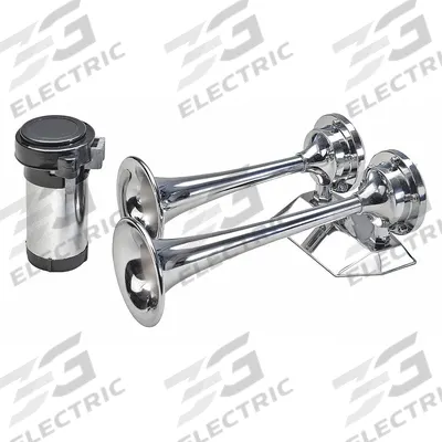 WOLO Electric Horn: 24V DC, High Tone/Low Tone, Electric, Silver, Chrome Plated - Air-Powered Horn Kits