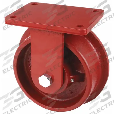 HAMILTON Plate Caster: Rigid, Iron, 8 in Wheel Dia, 3 in Wheel Wd, 9 1/2 in Mounting Ht - Single-Flange Track-Wheel Plate Casters