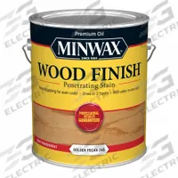 MINWAX Wood Stain: Wood Stain, Interior, Oil, 1 gal Container Size, Wood, Golden Pecan, Minwax (MPN 710840000). Key specifications — Brand: MINWAX; Transparency: Semi-Transparent; Use Location: Interior; Sub-Brand: Minwax; Color: Golden Pecan.