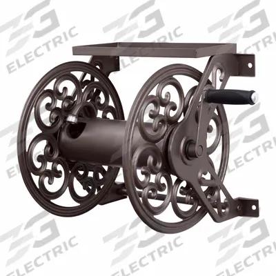 LIBERTY GARDEN Hose Reel: 125 ft, 14 in Reel Dia, Bronze, 0 Wheels - Metal Wall-Mount Garden Hose Reels