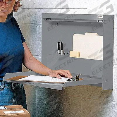 WALLWRITE Folding Wall Mount Desk: Locking, Self-Closing, Light Gray - Fold-Out Wall-Mounted Desks