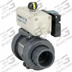 HAYWARD FLOW CONTROL Pneumatically Actuated Two-Way Ball Valve: 1 1/2 in, PVC, Double-Acting (MPN PSDTBH115STEA8). Key specifications — Brand: HAYWARD FLOW CONTROL; Pilot Solenoid Voltage: Not Included.