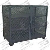 JAMCO Storage Cabinet: 60 in x 24 in x 54 in, 3 Fixed Shelves, Swing Handle & Padlock Hasp, Legs (MPN MC260BL). Key specifications — Brand: JAMCO; Body Panel Type: Ventilated; Base Type: Legs; Cabinet Color: Black; Frame Assembled: Assembled.