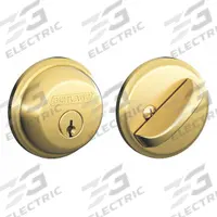 SCHLAGE Deadbolt Lock: Cylindrical, 1 3/8 in Door Thick - Max, Brass (MPN B60N 605 KA4). Key specifications — ADA Compliant: No; Brand: SCHLAGE; Cylinder Core Type: Conventional Core Cylinder; Finish: Bright Brass, Clear Coated; Keyway Type: C; Visual Indicator Message: No Message; Includes Core: Core Included; Ligature Resistance: Not Ligature-Resistant.