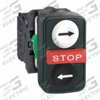 SCHNEIDER ELECTRIC Multihead Operator: 3 Buttons, 22 mm, 2NO/1NC, Non-Metallic (MPN XB5AA711237). Key specifications — AC Contact Rating: 1.5 A @ 480 V; Action: Momentary/Momentary/Momentary; DC Contact Rating: 0.1 A @ 600 V; Legend: Right Arrow/Left Arrow; Operator Illumination: Non-Illuminated; Product Type: Multihead Operators; Series: XB5; Manufacturer Part Number: XB5AA711237.